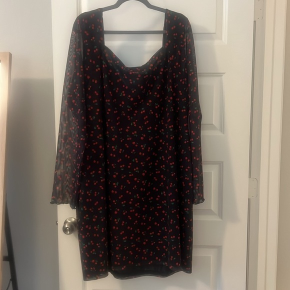 ASOS cherry sheer black and red midi dress plus size 24 fully lined indie boho - Picture 11 of 15